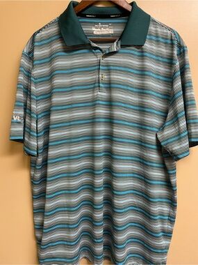 Nike Men's Striped Polo — Teal, Black & White